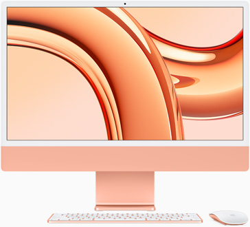 iMac, обърнат напред екран, в оранжево