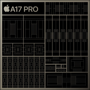Stilizēts A17 Pro čipa ilustratīvs atveidojums