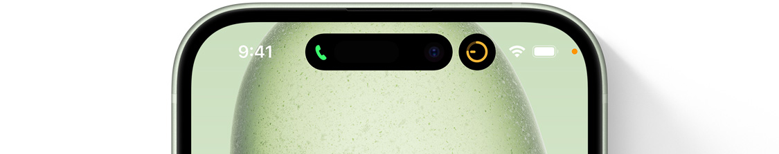 iPhone 15 med dubbla Dynamic Island-bubblor.